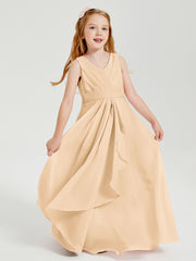 Boho Long Chiffon Bridesmaid Dresses Cascading Skirt Peach