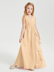 Boho Long Chiffon Bridesmaid Dresses Cascading Skirt Peach