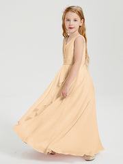 Boho Long Chiffon Bridesmaid Dresses Cascading Skirt Peach