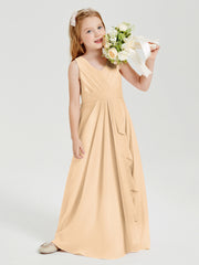 Boho Long Chiffon Bridesmaid Dresses Cascading Skirt Peach