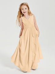 Boho Long Chiffon Bridesmaid Dresses Cascading Skirt Peach