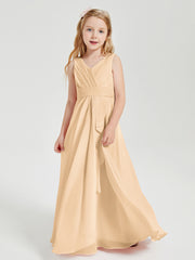 Boho Long Chiffon Bridesmaid Dresses Cascading Skirt Peach