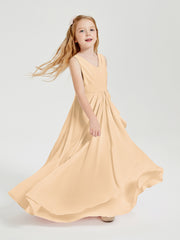 Boho Long Chiffon Bridesmaid Dresses Cascading Skirt Peach