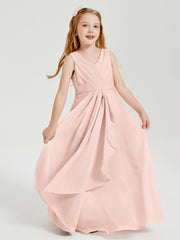 Boho Long Chiffon Bridesmaid Dresses Cascading Skirt Pearl Pink