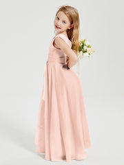 Boho Long Chiffon Bridesmaid Dresses Cascading Skirt Pearl Pink