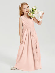 Boho Long Chiffon Bridesmaid Dresses Cascading Skirt Pearl Pink