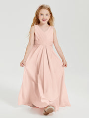 Boho Long Chiffon Bridesmaid Dresses Cascading Skirt Pearl Pink