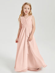 Boho Long Chiffon Bridesmaid Dresses Cascading Skirt Pearl Pink