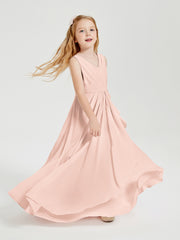 Boho Long Chiffon Bridesmaid Dresses Cascading Skirt Pearl Pink