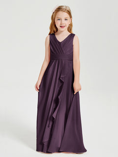 Boho Long Chiffon Bridesmaid Dresses Cascading Skirt Plum