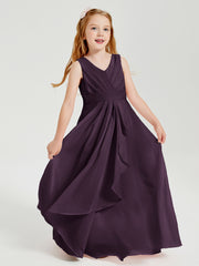 Boho Long Chiffon Bridesmaid Dresses Cascading Skirt Plum