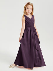 Boho Long Chiffon Bridesmaid Dresses Cascading Skirt Plum