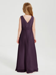 Boho Long Chiffon Bridesmaid Dresses Cascading Skirt Plum