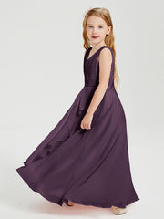 Boho Long Chiffon Bridesmaid Dresses Cascading Skirt Plum