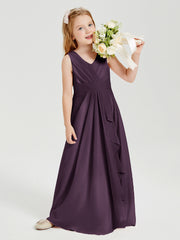 Boho Long Chiffon Bridesmaid Dresses Cascading Skirt Plum