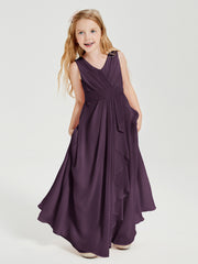 Boho Long Chiffon Bridesmaid Dresses Cascading Skirt Plum
