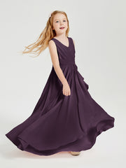 Boho Long Chiffon Bridesmaid Dresses Cascading Skirt Plum