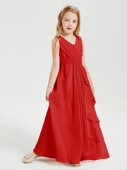 Boho Long Chiffon Bridesmaid Dresses Cascading Skirt Red