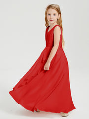 Boho Long Chiffon Bridesmaid Dresses Cascading Skirt Red