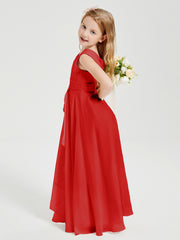 Boho Long Chiffon Bridesmaid Dresses Cascading Skirt Red
