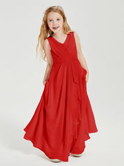 Boho Long Chiffon Bridesmaid Dresses Cascading Skirt Red