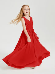 Boho Long Chiffon Bridesmaid Dresses Cascading Skirt Red