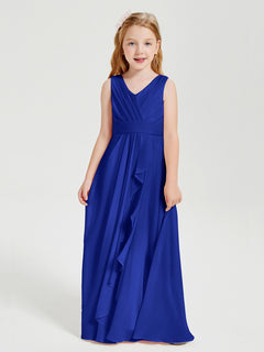 Boho Long Chiffon Bridesmaid Dresses Cascading Skirt Royal Blue