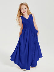 Boho Long Chiffon Bridesmaid Dresses Cascading Skirt Royal Blue