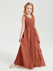 Boho Long Chiffon Bridesmaid Dresses Cascading Skirt Rust