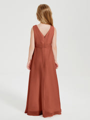 Boho Long Chiffon Bridesmaid Dresses Cascading Skirt Rust