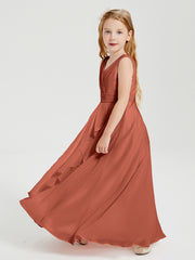 Boho Long Chiffon Bridesmaid Dresses Cascading Skirt Rust