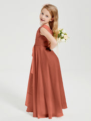 Boho Long Chiffon Bridesmaid Dresses Cascading Skirt Rust