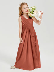 Boho Long Chiffon Bridesmaid Dresses Cascading Skirt Rust