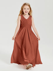 Boho Long Chiffon Bridesmaid Dresses Cascading Skirt Rust