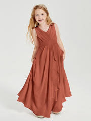 Boho Long Chiffon Bridesmaid Dresses Cascading Skirt Rust