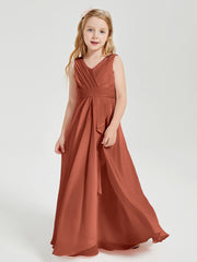 Boho Long Chiffon Bridesmaid Dresses Cascading Skirt Rust