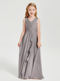 Boho Long Chiffon Bridesmaid Dresses Cascading Skirt Silver