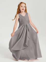 Boho Long Chiffon Bridesmaid Dresses Cascading Skirt Silver