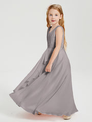Boho Long Chiffon Bridesmaid Dresses Cascading Skirt Silver
