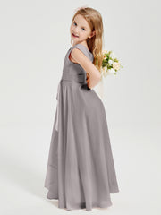 Boho Long Chiffon Bridesmaid Dresses Cascading Skirt Silver
