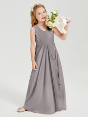 Boho Long Chiffon Bridesmaid Dresses Cascading Skirt Silver