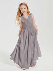 Boho Long Chiffon Bridesmaid Dresses Cascading Skirt Silver