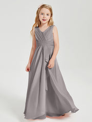 Boho Long Chiffon Bridesmaid Dresses Cascading Skirt Silver