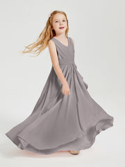 Boho Long Chiffon Bridesmaid Dresses Cascading Skirt Silver