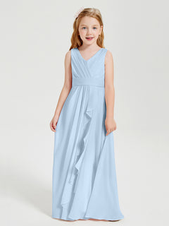 Boho Long Chiffon Bridesmaid Dresses Cascading Skirt Sky Blue