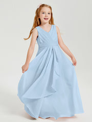 Boho Long Chiffon Bridesmaid Dresses Cascading Skirt Sky Blue