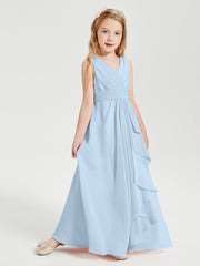 Boho Long Chiffon Bridesmaid Dresses Cascading Skirt Sky Blue