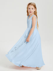 Boho Long Chiffon Bridesmaid Dresses Cascading Skirt Sky Blue