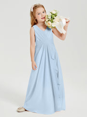 Boho Long Chiffon Bridesmaid Dresses Cascading Skirt Sky Blue