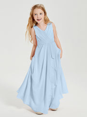Boho Long Chiffon Bridesmaid Dresses Cascading Skirt Sky Blue